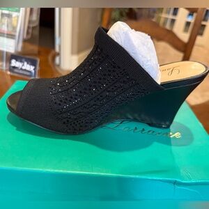 Lauren Lorraine “Martha” Wedge Sandals – Black – Size 7.5 – NIB